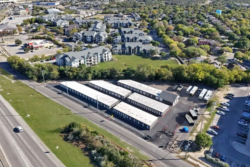 Aerial view of Mount Storage Live Oak with RV, boat and trailer parking